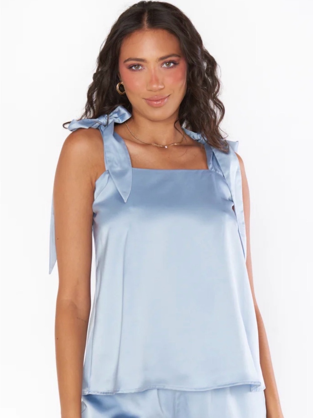 Show Me Your MuMu Satin Tie-Shoulder Cami in Light Blue Size Women’s Small